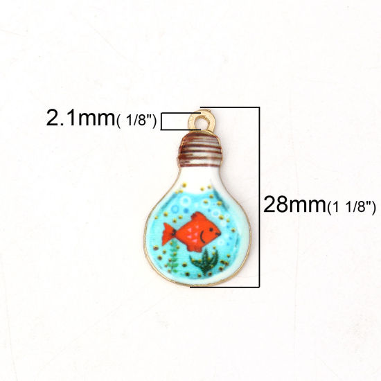 Imagen de Zamak Colgantes Charms Bombilla Chapado en Oro Multicolor Pez Esmalte 28mm x 17mm, 10 Unidades