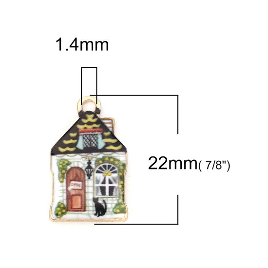 Bild von Zinklegierung Charms Haus Vergoldet Bunt Emaille 22mm x 13mm, 10 Stück