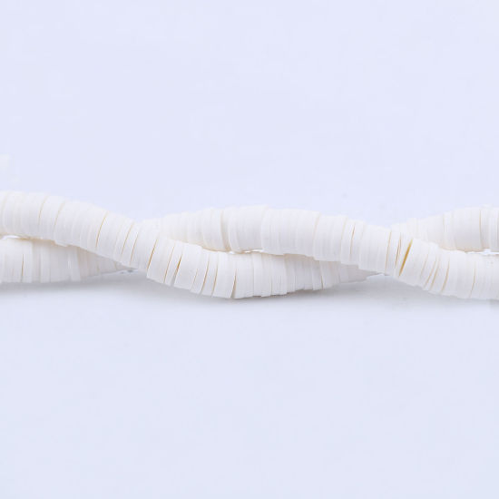 Image de Perles Heishi Katsuki en Pâte Polymère Rond Blanc 6mm Dia, Trou: 1.8mm, 41cm long, 3 Enfilades (Env. 330 Pcs/Enfilade)
