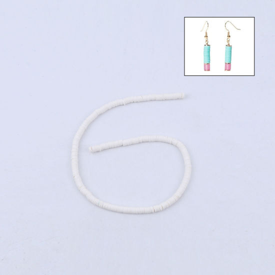 Image de Perles Heishi Katsuki en Pâte Polymère Rond Blanc 6mm Dia, Trou: 1.8mm, 41cm long, 3 Enfilades (Env. 330 Pcs/Enfilade)