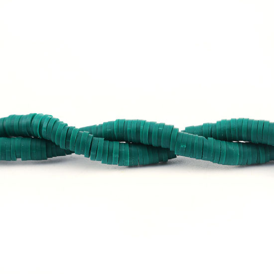 Image de Perles Heishi Katsuki en Pâte Polymère Rond Vert Foncé 6mm Dia, Trou: 1.8mm, 41cm long, 3 Enfilades (Env. 330 Pcs/Enfilade)