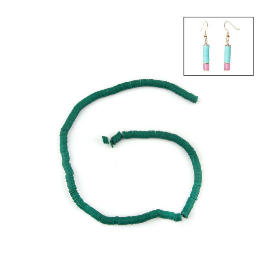 Image de Perles Heishi Katsuki en Pâte Polymère Rond Vert Foncé 6mm Dia, Trou: 1.8mm, 41cm long, 3 Enfilades (Env. 330 Pcs/Enfilade)