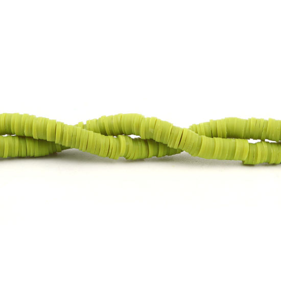 Image de 3 Enfilades (Env. 330 PCs/Enfilade) Perles Heishi Katsuki en Pâte Polymère Rond Vert-Fruit 6mm Dia, Taille de Trou: 1.8mm, 41cm long