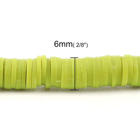 Image de 3 Enfilades (Env. 330 PCs/Enfilade) Perles Heishi Katsuki en Pâte Polymère Rond Vert-Fruit 6mm Dia, Taille de Trou: 1.8mm, 41cm long