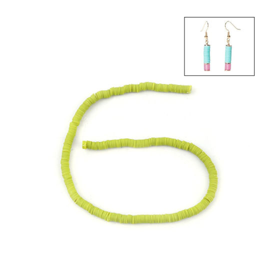 Image de 3 Enfilades (Env. 330 PCs/Enfilade) Perles Heishi Katsuki en Pâte Polymère Rond Vert-Fruit 6mm Dia, Taille de Trou: 1.8mm, 41cm long