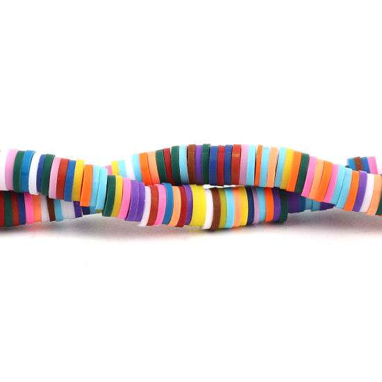Image de Perles Heishi Katsuki en Pâte Polymère Rond Multicolore 6mm Dia, Trou: 1.8mm, 41cm long, 3 Enfilades (Env. 330 Pcs/Enfilade)