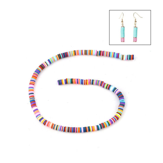 Image de Perles Heishi Katsuki en Pâte Polymère Rond Multicolore 6mm Dia, Trou: 1.8mm, 41cm long, 3 Enfilades (Env. 330 Pcs/Enfilade)