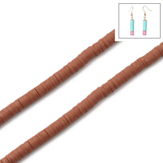 Image de Perles Heishi Katsuki en Pâte Polymère Rond Roux 5mm Dia, Taille de Trou: 1.8mm, 40cm long, 3 Enfilades (Env. 380 PCs/Enfilade)
