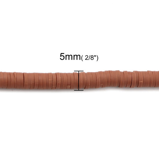 Image de Perles Heishi Katsuki en Pâte Polymère Rond Roux 5mm Dia, Taille de Trou: 1.8mm, 40cm long, 3 Enfilades (Env. 380 PCs/Enfilade)
