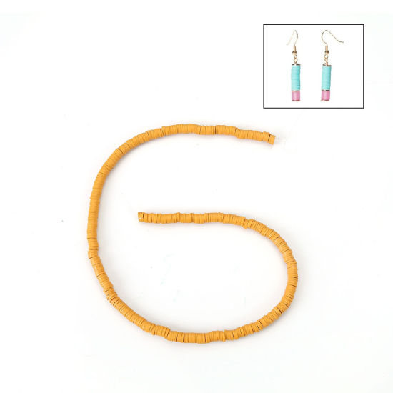 Image de Perles Heishi Katsuki en Pâte Polymère Rond Gingembre 5mm Dia, Taille de Trou: 1.8mm, 40cm long, 3 Enfilades (Env. 380 PCs/Enfilade)