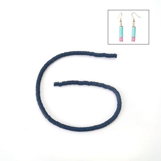 Image de Perles Heishi Katsuki en Pâte Polymère Rond Bleu Marine 5mm Dia, Taille de Trou: 1.8mm, 40cm long, 3 Enfilades (Env. 380 PCs/Enfilade)