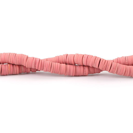 Image de Perles Heishi Katsuki en Pâte Polymère Rond Rose Foncé 5mm Dia, Taille de Trou: 1.8mm, 40cm long, 3 Enfilades (Env. 380 PCs/Enfilade)