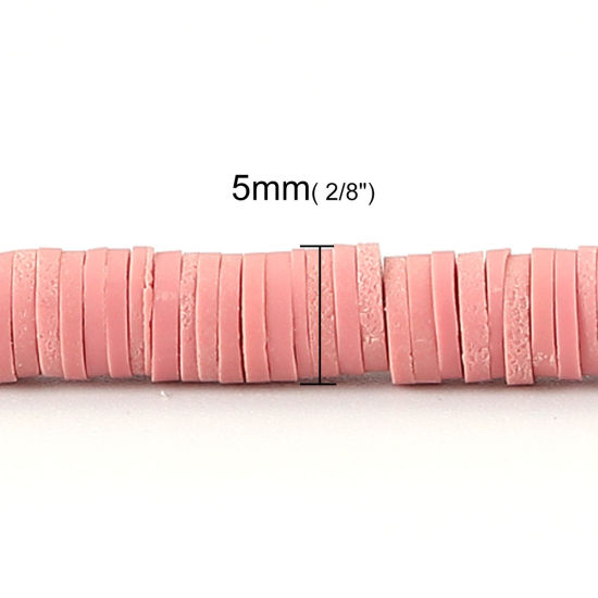 Image de Perles Heishi Katsuki en Pâte Polymère Rond Rose Foncé 5mm Dia, Taille de Trou: 1.8mm, 40cm long, 3 Enfilades (Env. 380 PCs/Enfilade)