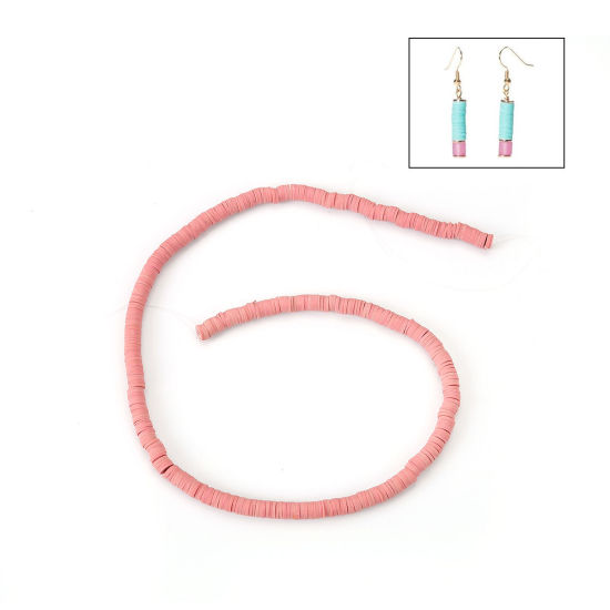 Image de Perles Heishi Katsuki en Pâte Polymère Rond Rose Foncé 5mm Dia, Taille de Trou: 1.8mm, 40cm long, 3 Enfilades (Env. 380 PCs/Enfilade)