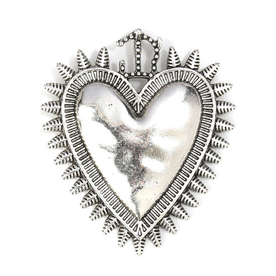Bild von Zinklegierung Anhänger Ex Voto Herz Antiksilber 41mm x 24mm, 5 Stück