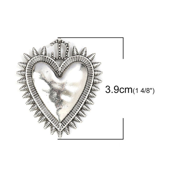 Bild von Zinklegierung Anhänger Ex Voto Herz Antiksilber 41mm x 24mm, 5 Stück