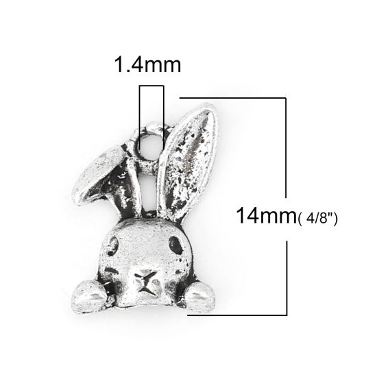 Imagen de Zamak Colgantes Charms Conejo Plata Antigua (Apta ss5 Pointed Back Rhinestone) 14mm x 9mm, 50 Unidades