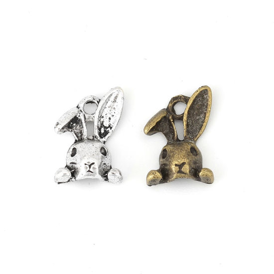 Imagen de Zamak Colgantes Charms Conejo Plata Antigua (Apta ss5 Pointed Back Rhinestone) 14mm x 9mm, 50 Unidades