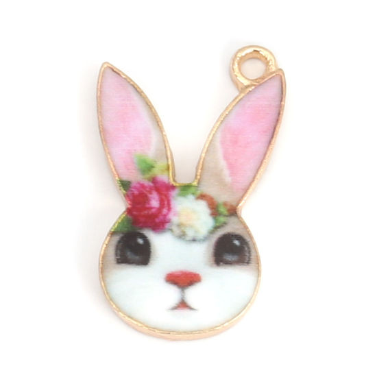 Bild von Zinklegierung Charms Hase KC Vergoldet Hellrosa Emaille 19mm x 11mm, 10 Stück