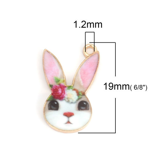 Bild von Zinklegierung Charms Hase KC Vergoldet Hellrosa Emaille 19mm x 11mm, 10 Stück