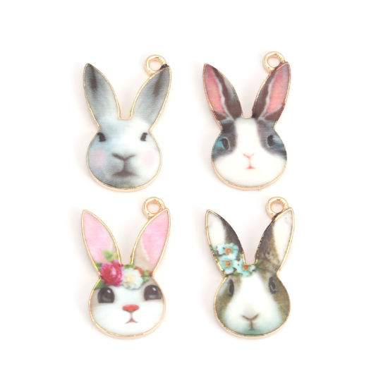 Bild von Zinklegierung Charms Hase KC Vergoldet Hellrosa Emaille 19mm x 11mm, 10 Stück