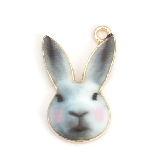 Bild von Zinklegierung Charms Hase KC Vergoldet Hellrosa Emaille 19mm x 11mm, 10 Stück