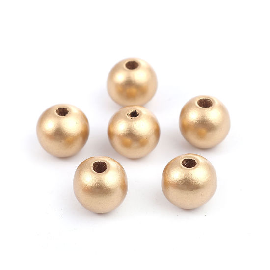 Image de Perles en Bois Naturel Rond Or 12mm Dia, Trou: env. 2.6mm, 100 Grammes (Env. 185 Pcs)