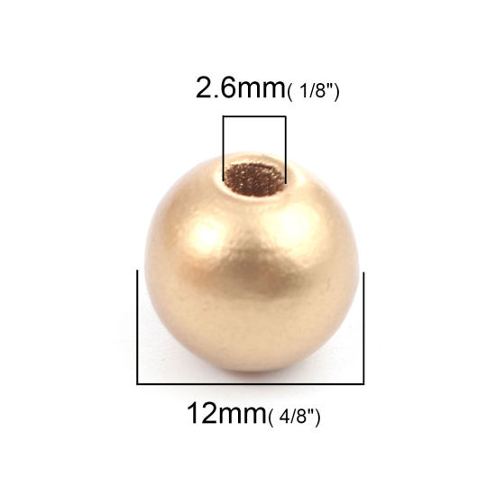 Image de Perles en Bois Naturel Rond Or 12mm Dia, Trou: env. 2.6mm, 100 Grammes (Env. 185 Pcs)
