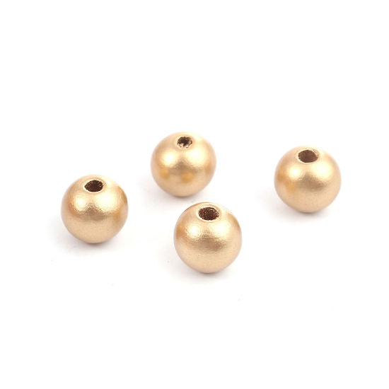 Image de Perles en Bois Naturel Rond Or 12mm Dia, Trou: env. 2.6mm, 100 Grammes (Env. 185 Pcs)