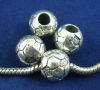 Picture of Zinc Based Alloy European Style Large Hole Charm Beads Antique Silver Color Football 11mm x 10mm, Hole: Approx 4.6mm, 15 PCs