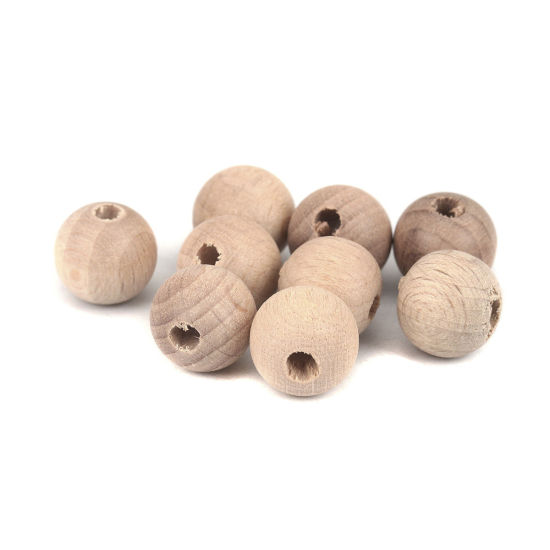 Image de Perles en Fagus Rond Couleur Naturelle 12mm Dia, Trou: env. 3.3mm, 20 Pcs
