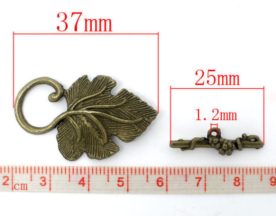 亜鉛合金 トグルクラスプ マンテル 葉 銅古美 葉 37mm x 23mm 25mm x 8mm、 20 セット の画像