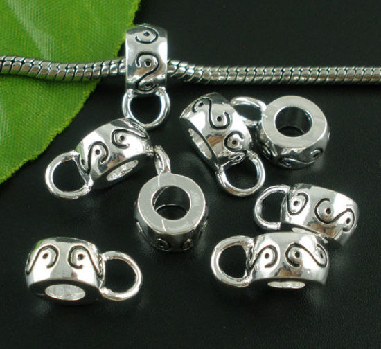 亜鉛合金 ヨーロッパ風 ベイル 円形 Sパターン 銀古美 16mm x 7mm、 10 個 の画像