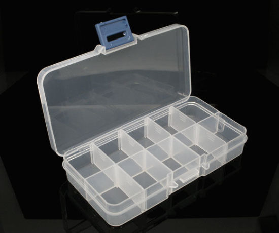 Image de Boîte de Rangement Adjustable pour Perle en Plastique Rectangle Transparent 13cm x 7cm, 1 Pièce (10 Compartiments)