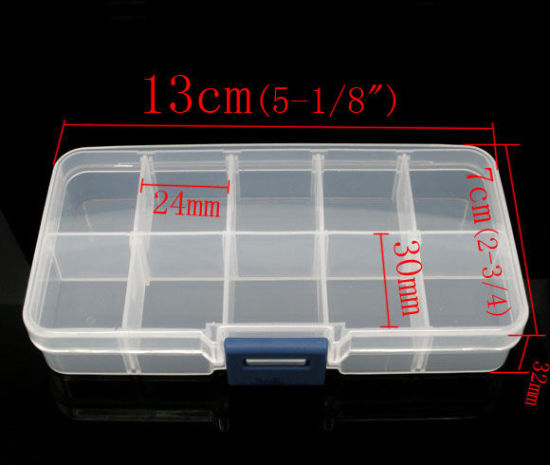 Image de Boîte de Rangement Adjustable pour Perle en Plastique Rectangle Transparent 13cm x 7cm, 1 Pièce (10 Compartiments)
