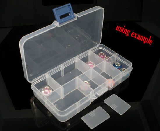 Image de Boîte de Rangement Adjustable pour Perle en Plastique Rectangle Transparent 13cm x 7cm, 1 Pièce (10 Compartiments)