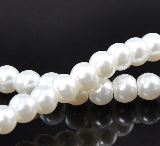 Image de Perles Imitation en Verre Rond Blanc Nacré 6mm Dia, Taille de Trou: 1mm, 82cm long, 5 Enfilades (Env.145 Pcs/Enfilade)