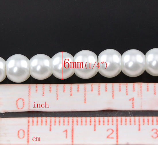 Image de Perles Imitation en Verre Rond Blanc Nacré 6mm Dia, Taille de Trou: 1mm, 82cm long, 5 Enfilades (Env.145 Pcs/Enfilade)