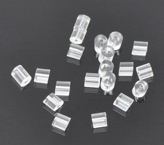 Picture of Rubber Ear Nuts Post Stopper Earring Findings Cylinder Transparent 3mm x 3mm, 1000 PCs