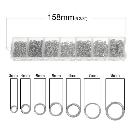 プラスチック+アルミ 丸カン 円形 シルバートーン 3mm-8mm直径、 1 個 の画像