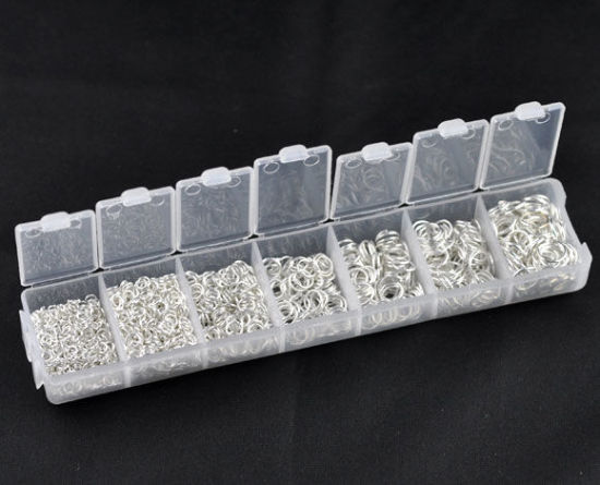 プラスチック+アルミ 丸カン 円形 銀メッキ 3mm-8mm直径、 1 箱 の画像