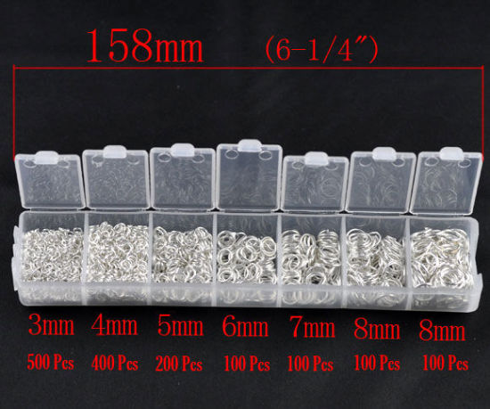 プラスチック+アルミ 丸カン 円形 銀メッキ 3mm-8mm直径、 1 箱 の画像