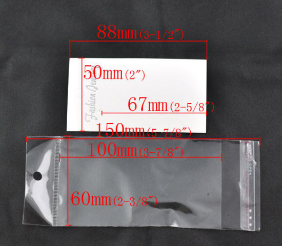 Picture of Paper & Plastic Jewelry Earrings Ear Studs Display Cards Rectangle White W/ Self-Seal Bags 8.8x5cm(3 1/8"x 2") 15x6cm(5 7/8"x2 3/8"), 100 Sets