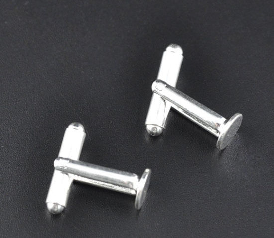 Image de Bouton de Manchette en Laiton Rond Argenté 25mm x 8mm, 10 PCs