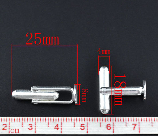 Image de Bouton de Manchette en Laiton Rond Argenté 25mm x 8mm, 10 PCs