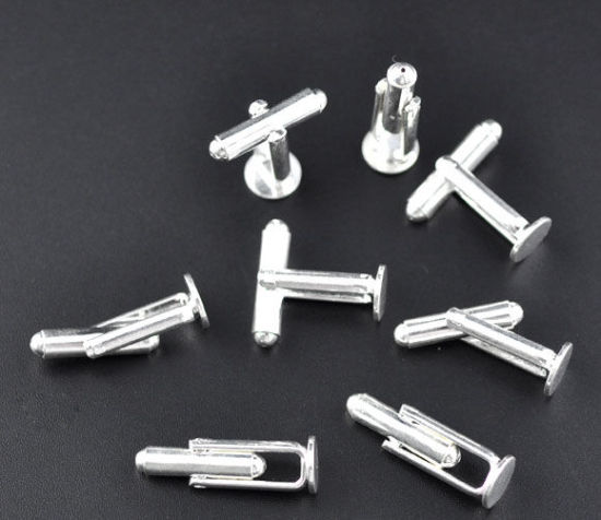 Image de Bouton de Manchette en Laiton Rond Argenté 25mm x 8mm, 10 PCs