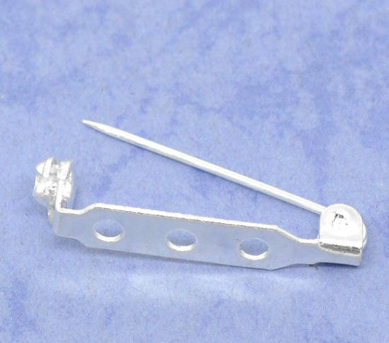 Image de Broche Epingle en Alliage de Fer Forme Rectangle Argenté 27mm x 5mm, 100 Pcs