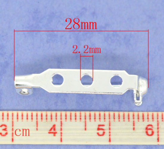 Image de Broche Epingle en Alliage de Fer Forme Rectangle Argenté 27mm x 5mm, 100 Pcs