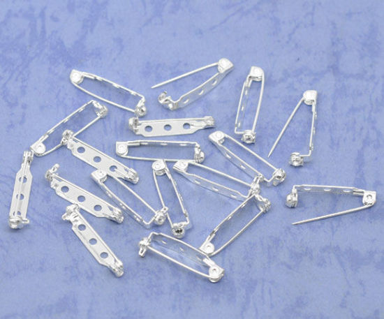 Image de Broche Epingle en Alliage de Fer Forme Rectangle Argenté 27mm x 5mm, 100 Pcs