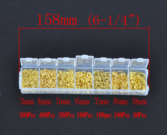 プラスチック+アルミ 丸カン 圧着ビーズ 円形 金メッキ 3mm-9mm直径、 1 箱 の画像